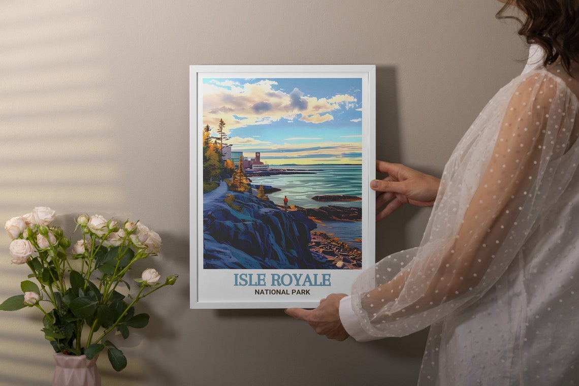 Isle Royale National Park Rocky Coast Sunset Hiker Travel Poster - Image 2