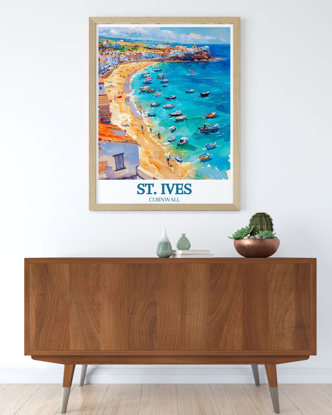 St Ives Cornwall Boats Turquoise Harbor Aerial Beach View Poster - Image 3