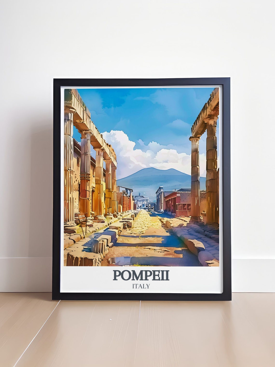 Pompeii Ancient Stone Street Lined with Columns Toward Vesuvius Poster - Image 4