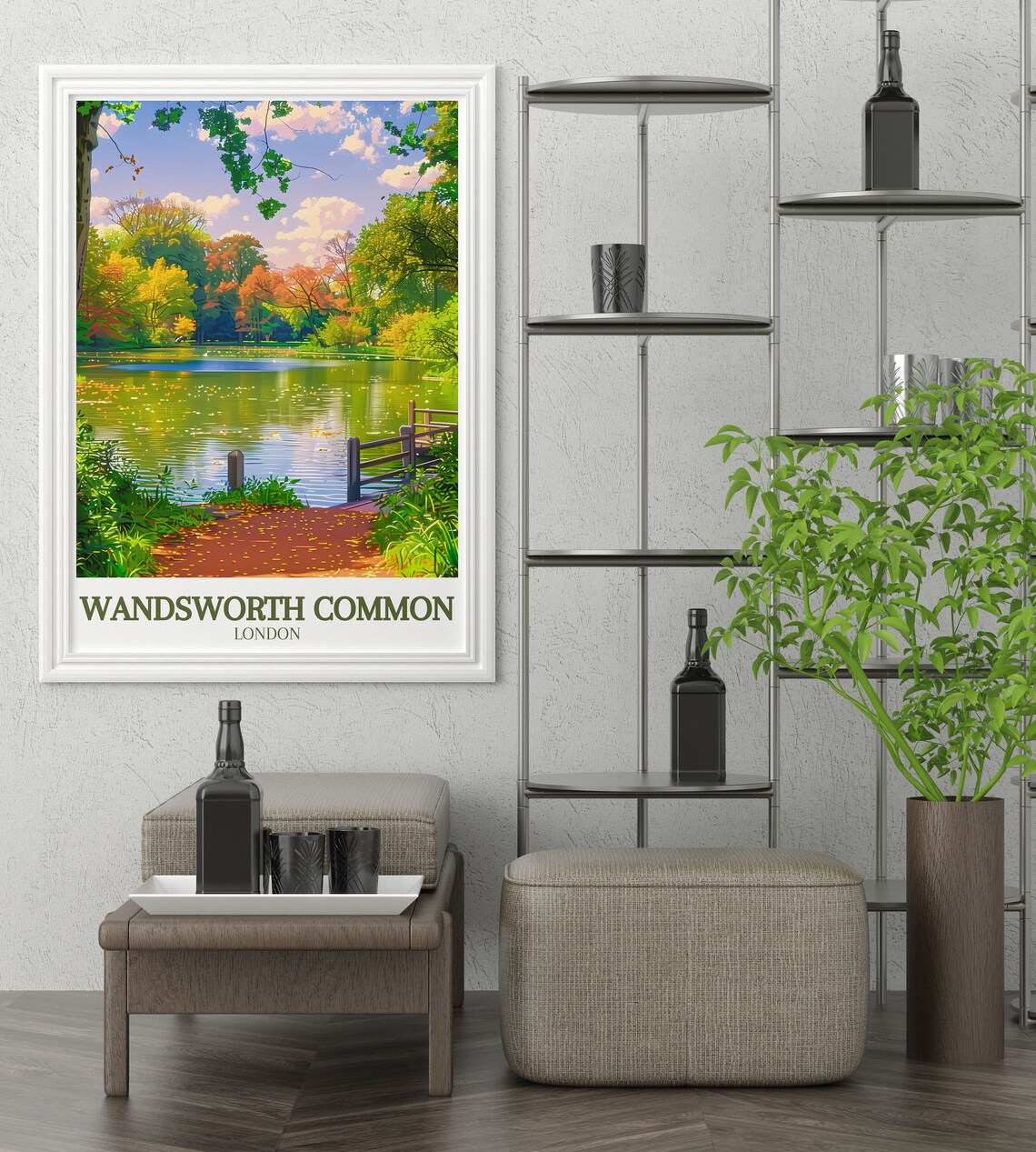 Wandsworth Common London Autumn Pond Fall Leaves Travel Poster - Image 3