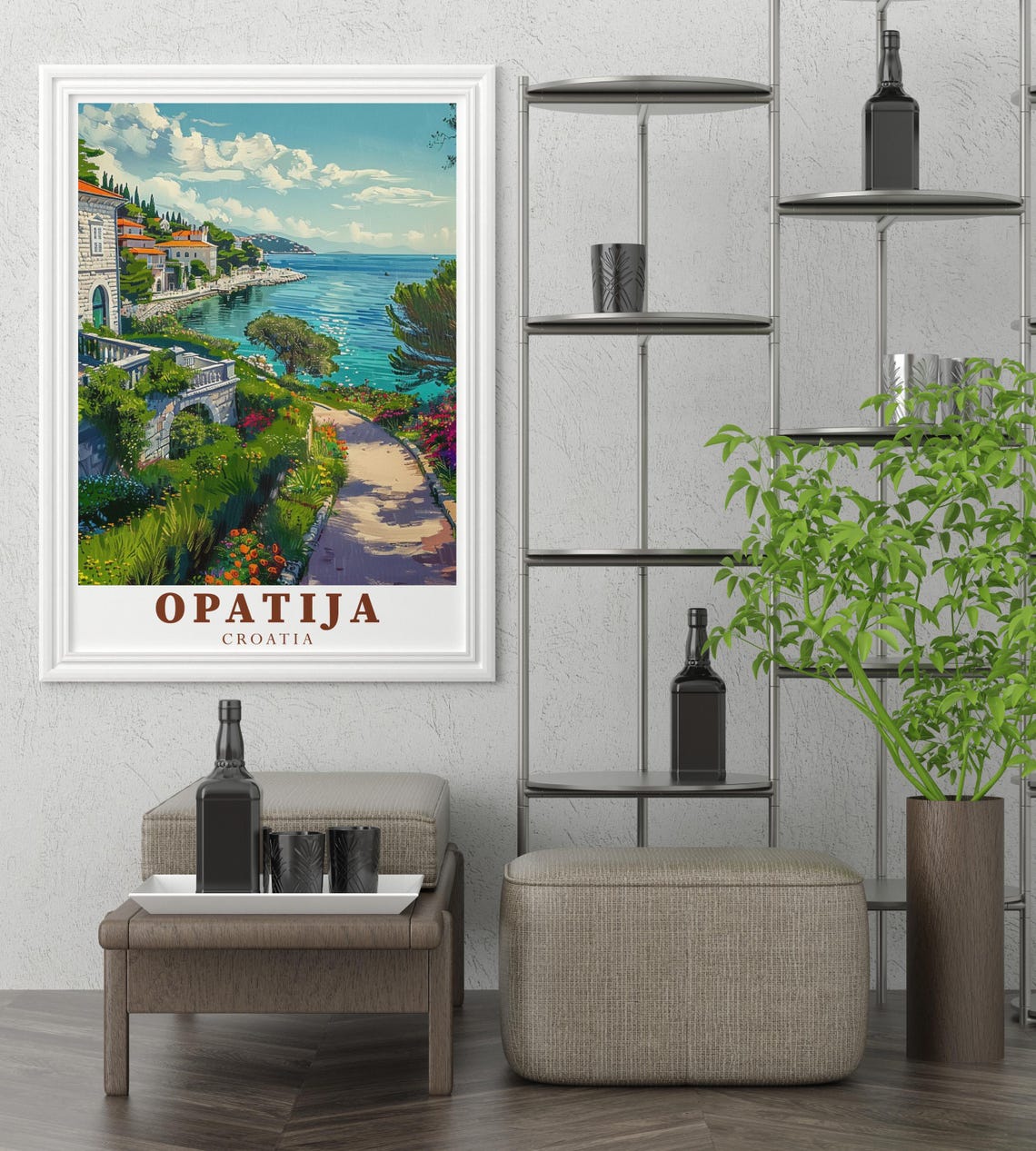 Opatija Croatia Lush Seaside Garden Path Villa Balustrade Poster - Image 4
