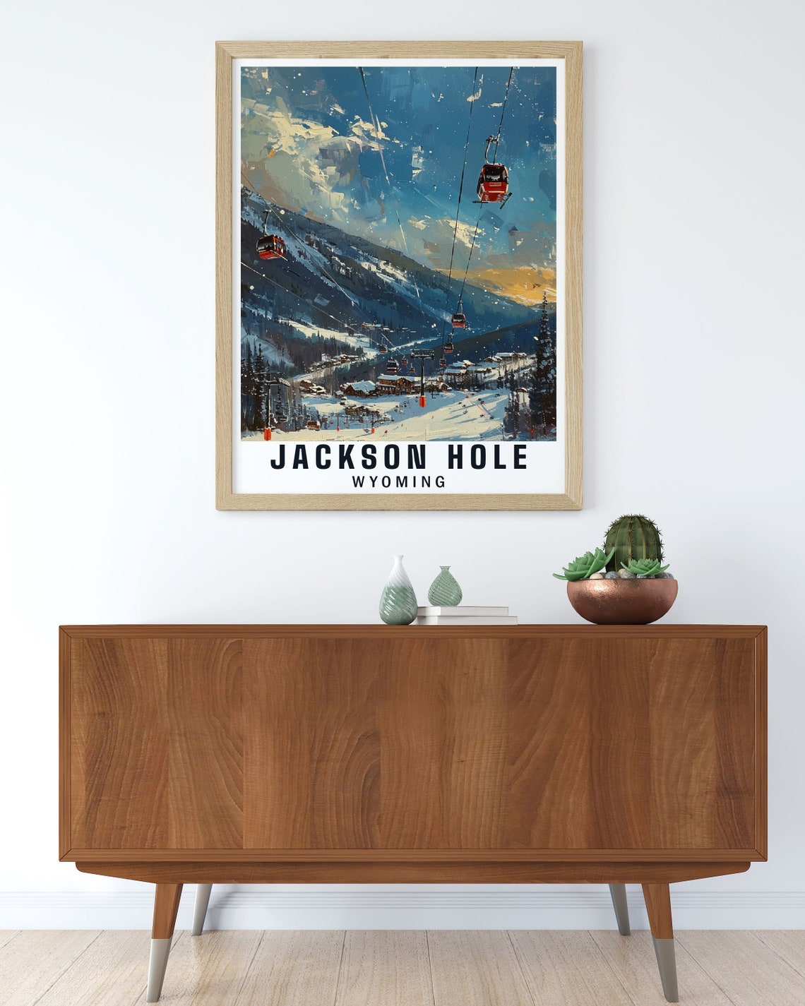 Jackson Hole Wyoming Ski Resort Gondolas at Twilight Snow Poster - Image 3
