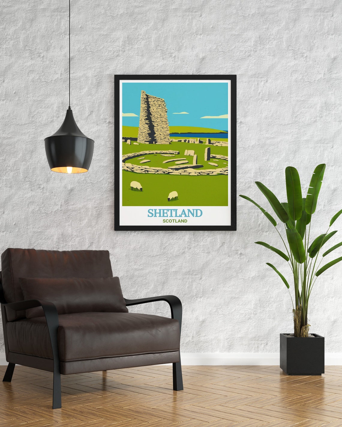 Shetland Scotland Ancient Stone Broch Tower Sheep Travel Poster - Image 3