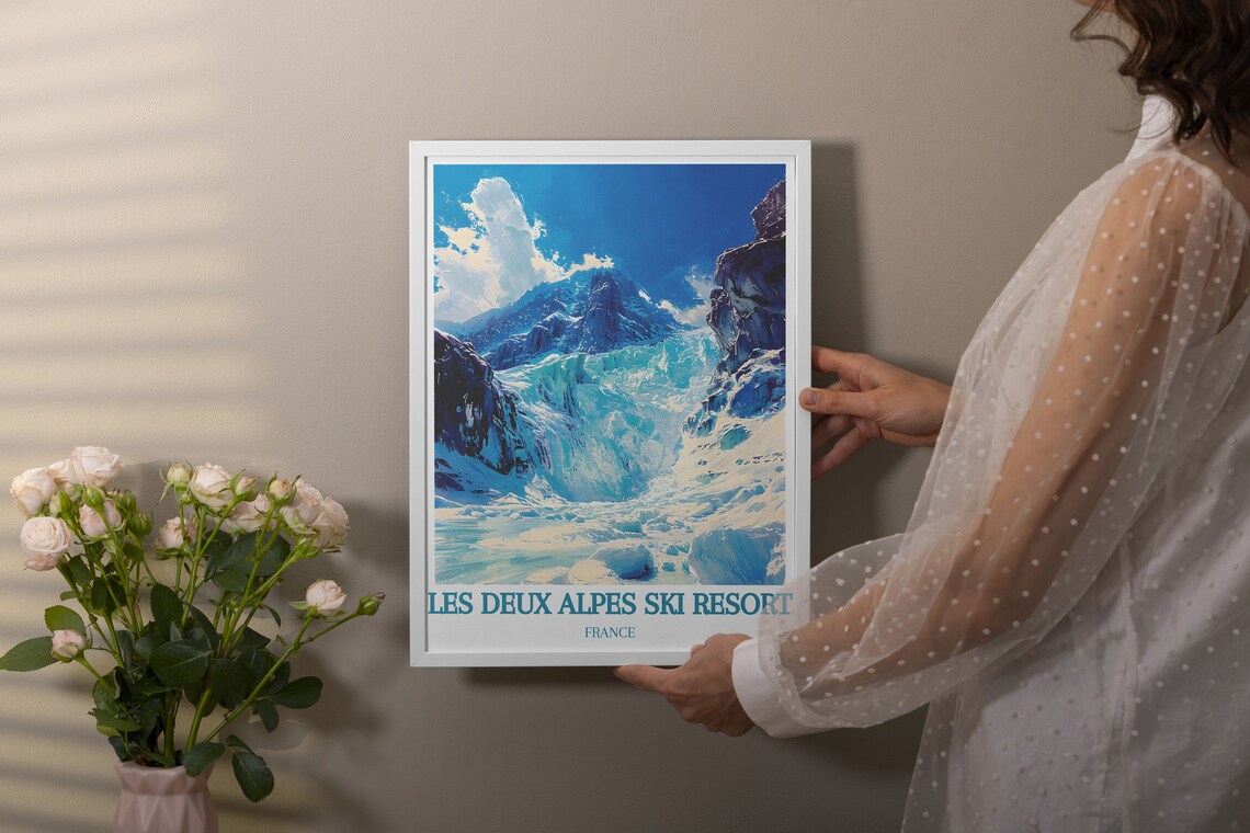Les Deux Alpes Ski Resort Blue Glacier Ice Scene France Travel Poster - Image 3