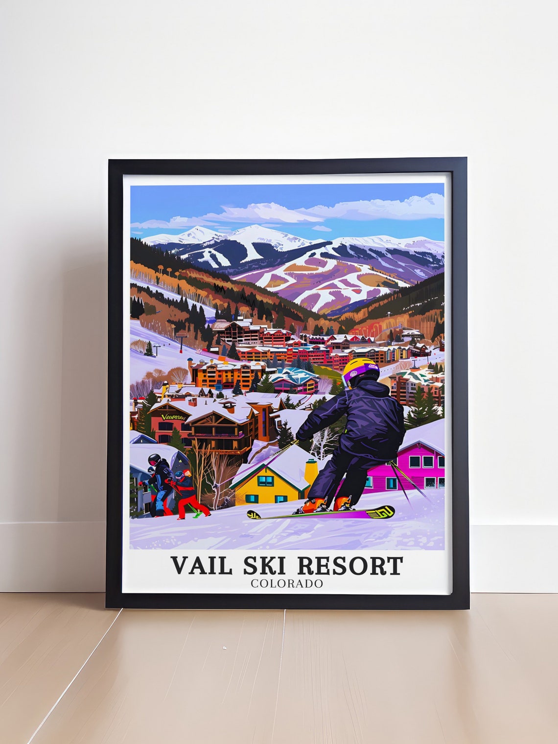 Vail Ski Resort Colorado Skier Jump Village Rooftops Colorful Poster - Image 4