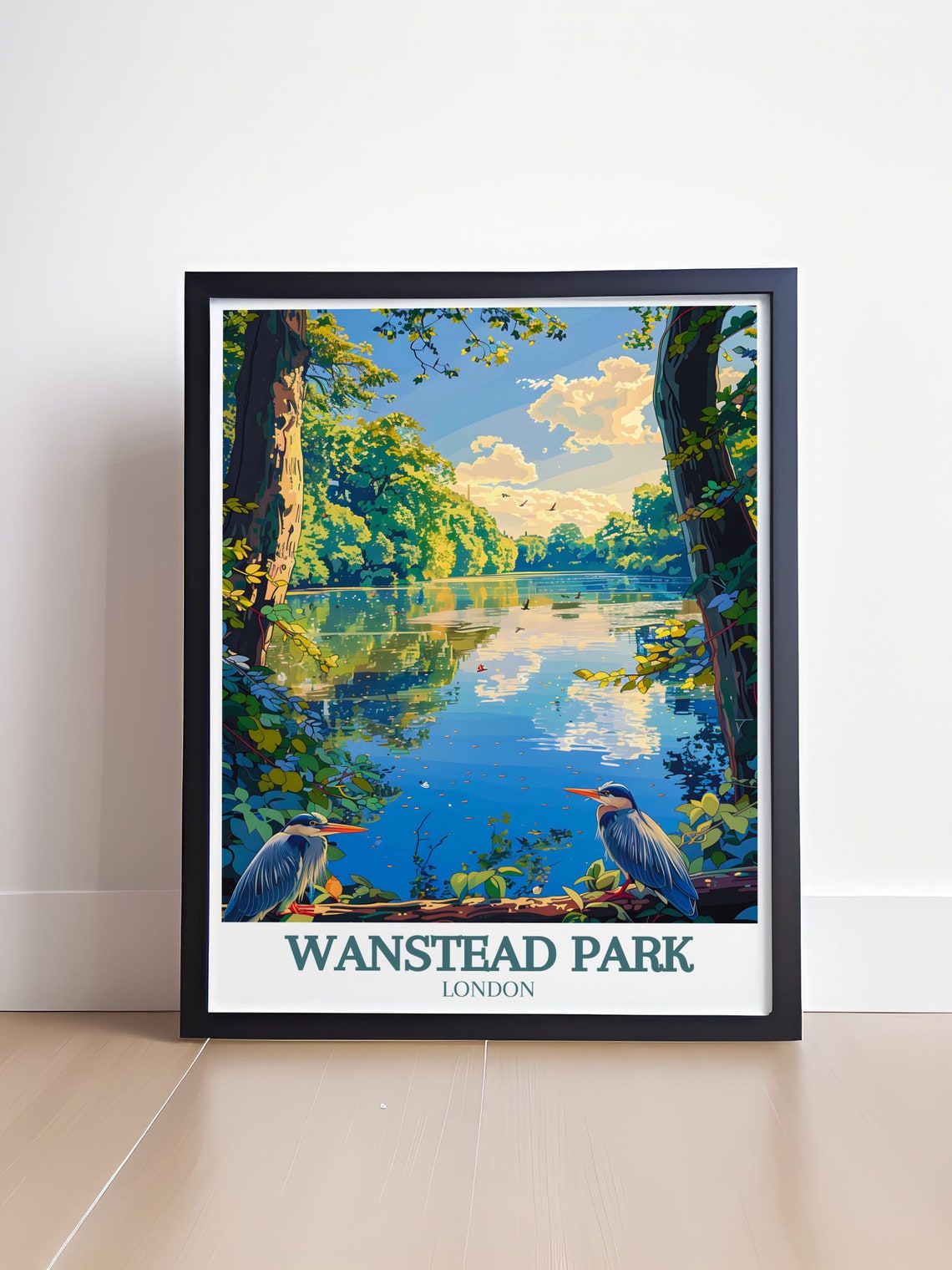 Wanstead Park Herons Resting on Log Forest Lake Travel Poster - Image 4
