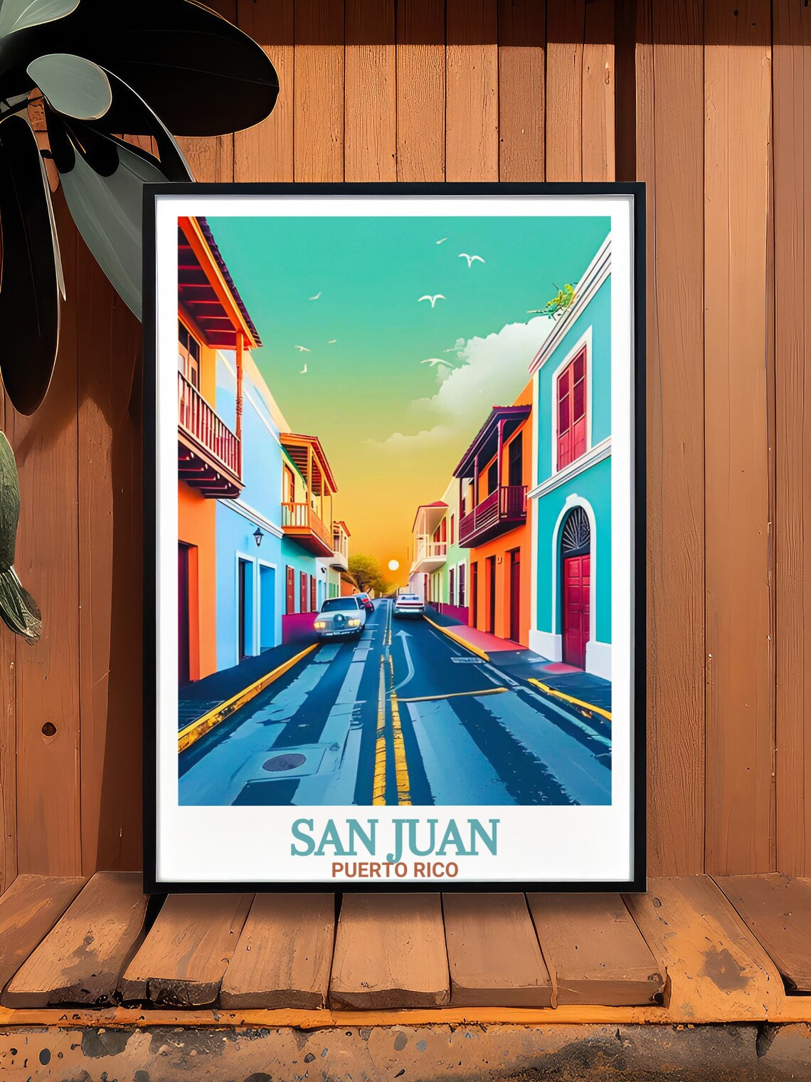 Old San Juan Puerto Rico Colorful Colonial Street Travel Poster - Image 2