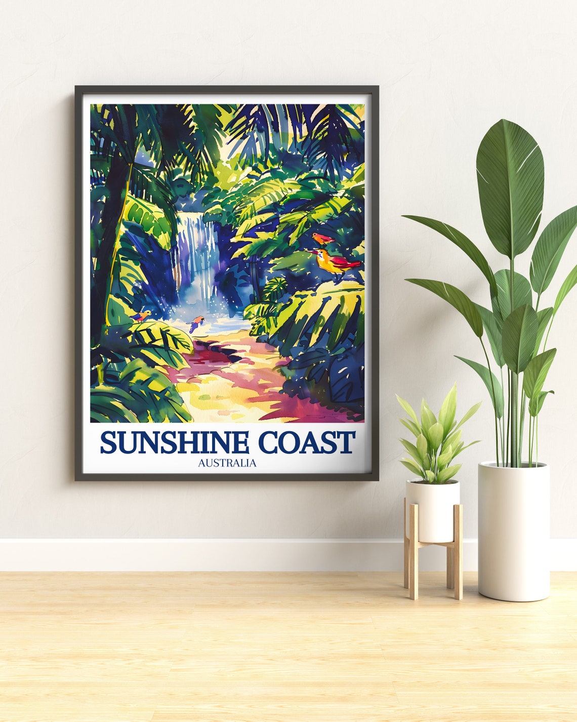 Sunshine Coast Australia Jungle Waterfall Birds Tropical Poster - Image 2