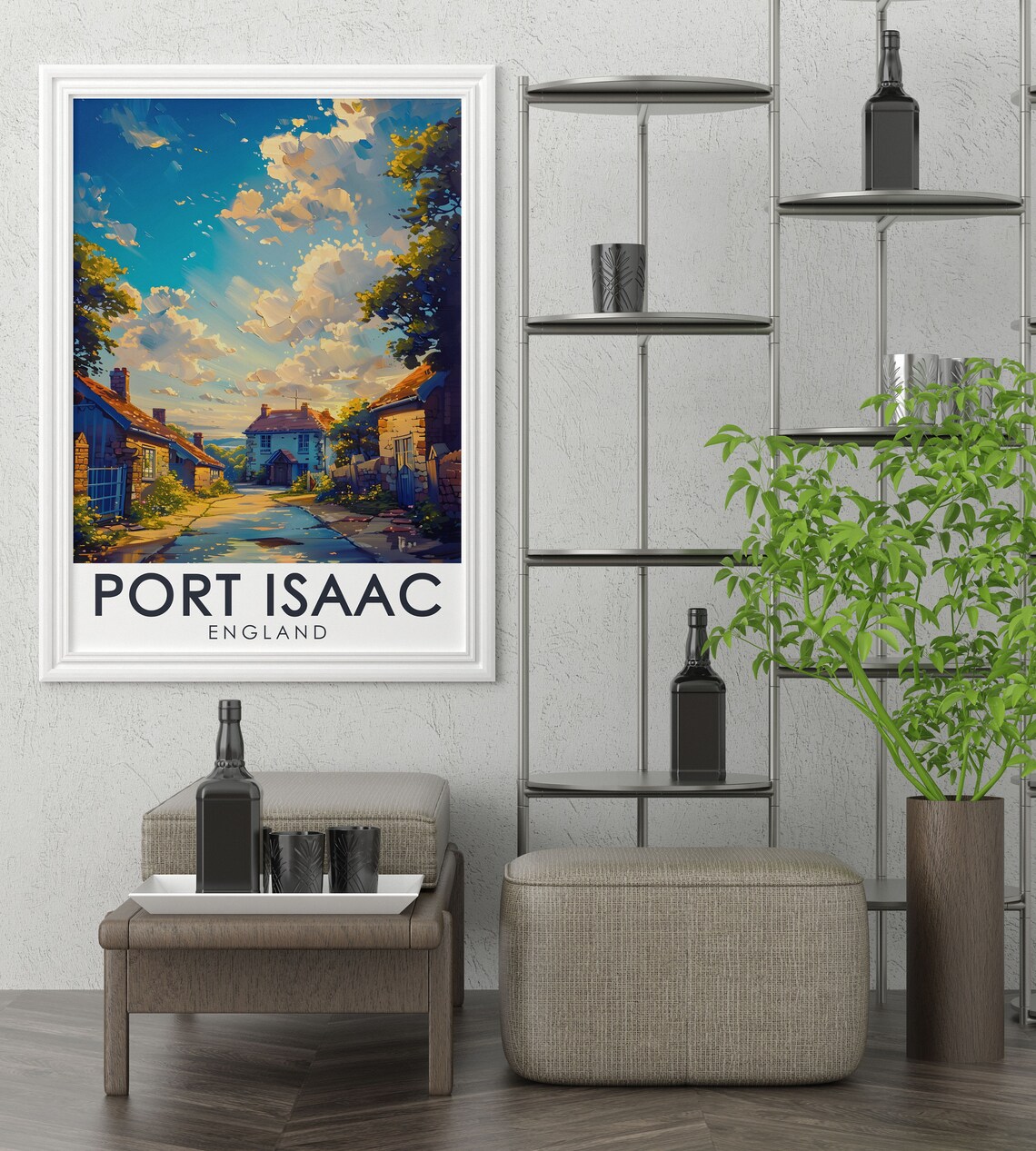 Port Isaac Cornwall Village Street Stone Cottages Travel Poster - Image 3