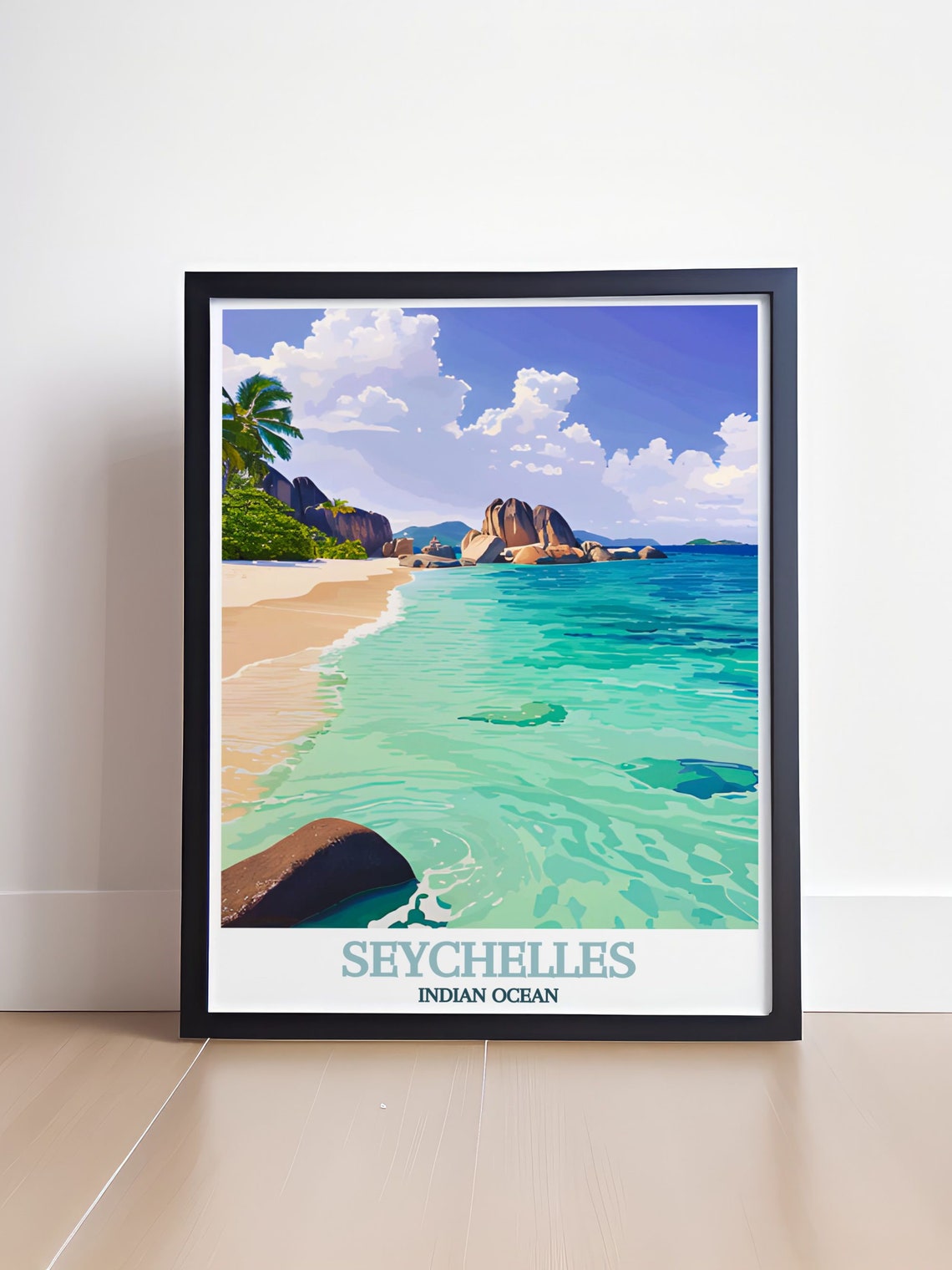 Scenic Seychelles Indian Ocean Granite Boulder Beach Travel Poster - Image 4