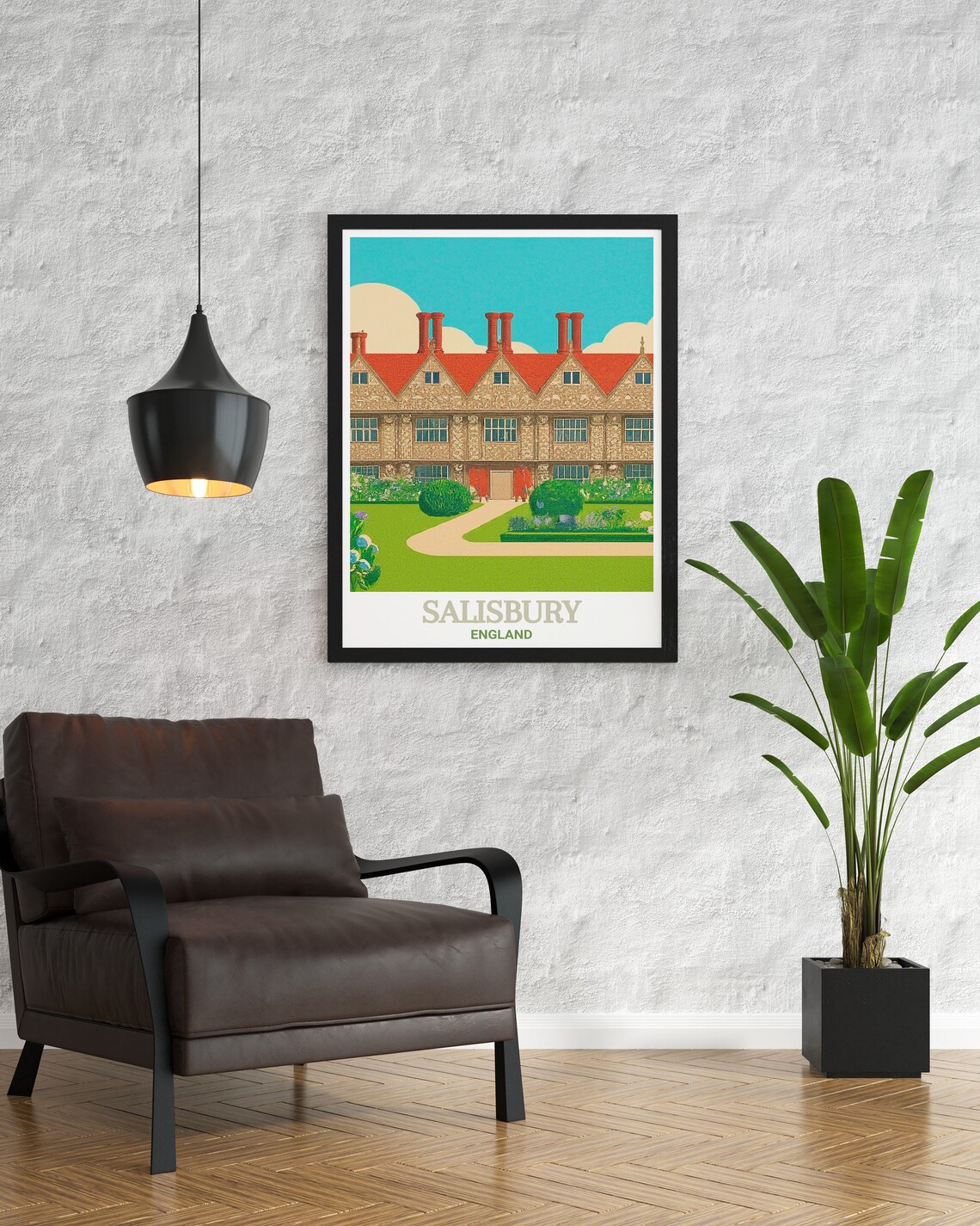 Salisbury England Historic Manor House Red Roof Garden Poster - Image 3