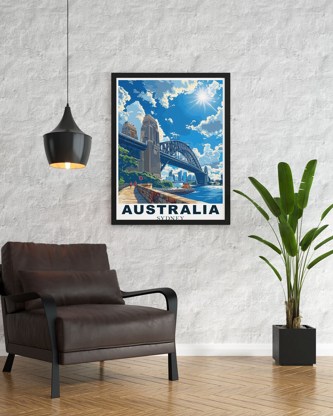 Sydney Harbour Bridge Sunny Retro City Travel Poster Australia - Image 2