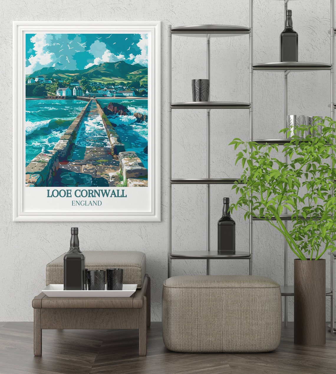 Looe Cornwall England Seaside Banjo Pier Harbor Waves Poster - Image 2