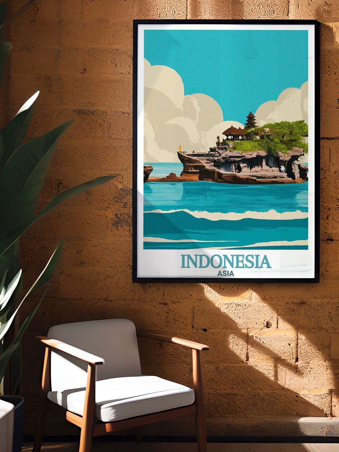 Indonesia Asia Bali Tanah Lot Temple Ocean Rock Retro Art Poster - Image 2