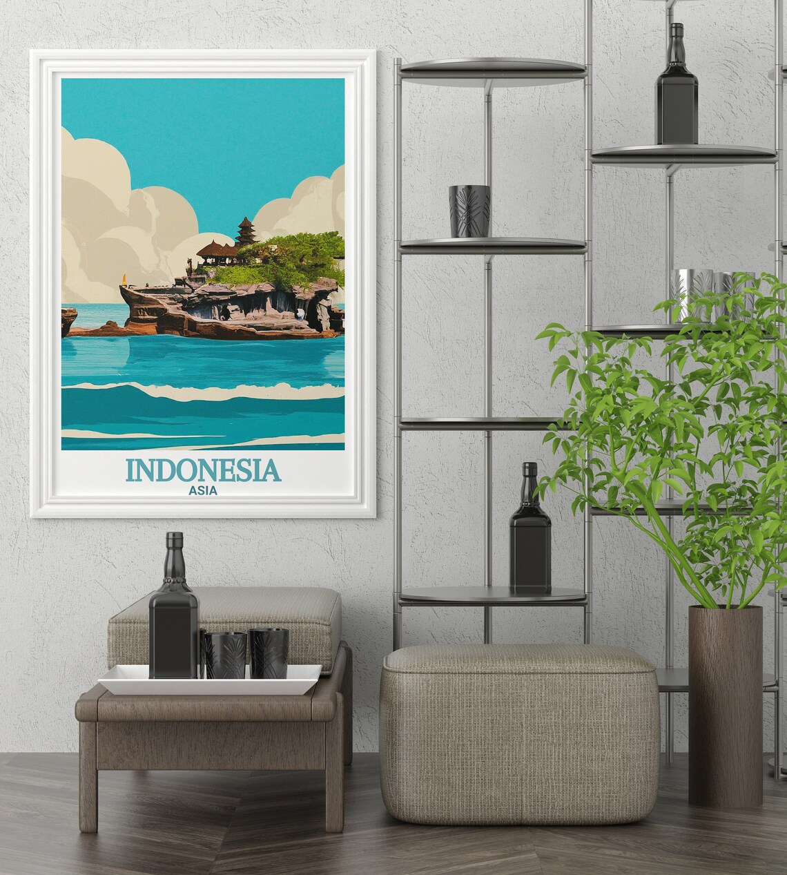 Indonesia Asia Bali Tanah Lot Temple Ocean Rock Retro Art Poster - Image 3