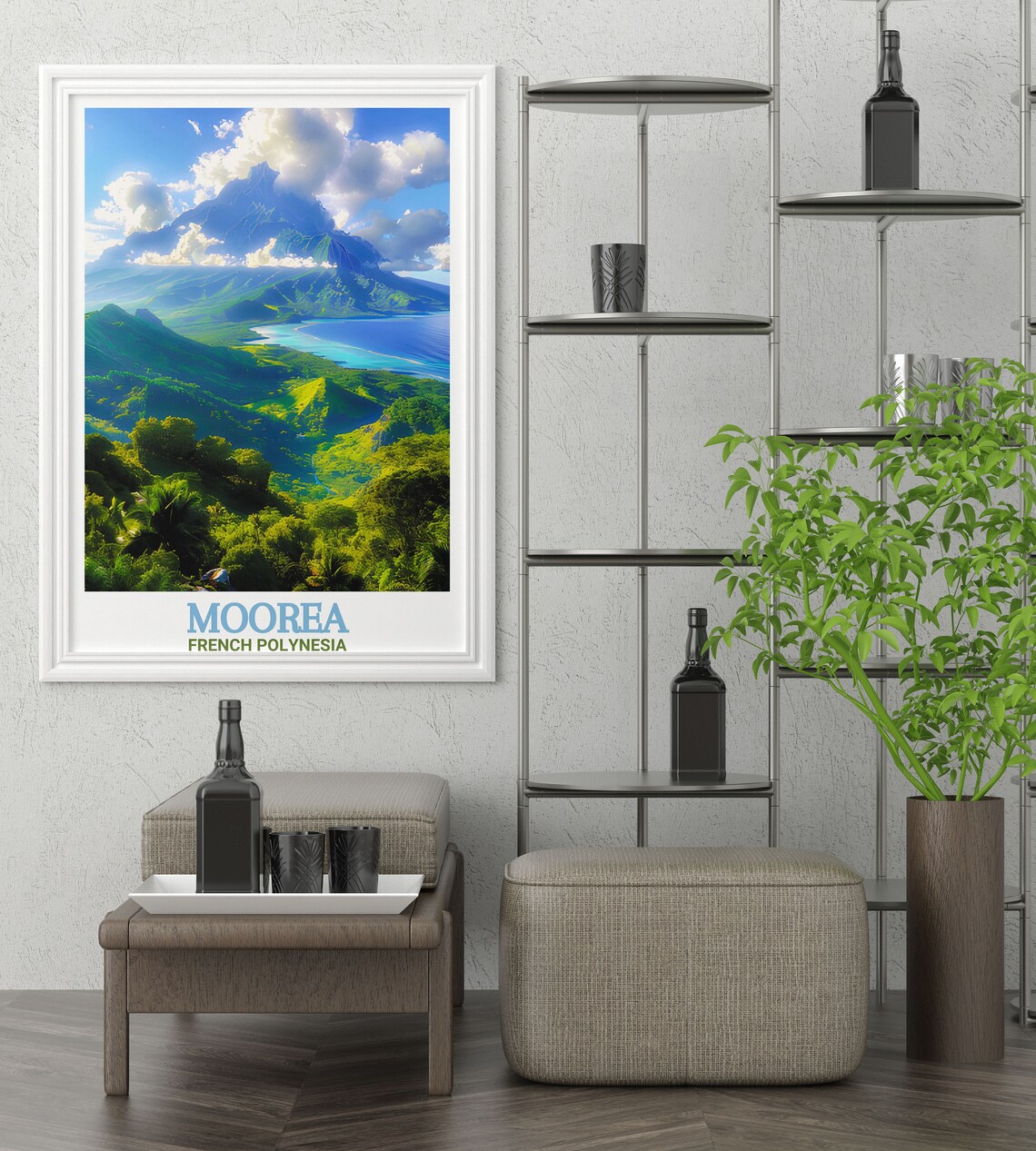 Moorea Mount Rotui Volcanic Peak Lush Green Jungle Coast Travel Poster - Image 3