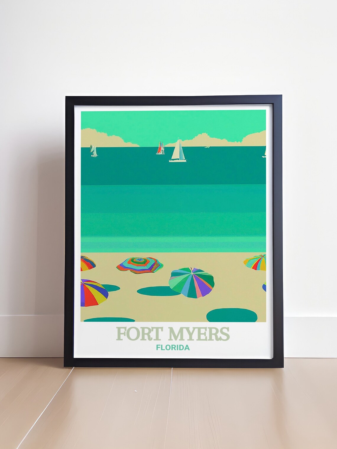 Fort Myers Beach Umbrellas Sailboats Minimalist Florida Travel Poster - Image 4