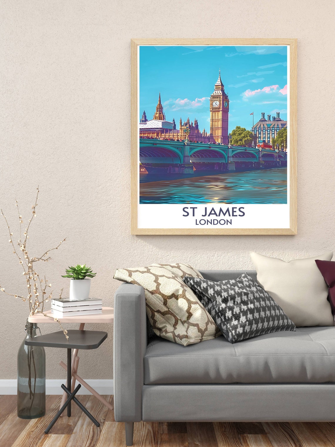 London Big Ben Westminster Bridge Thames River Travel Poster - Image 2