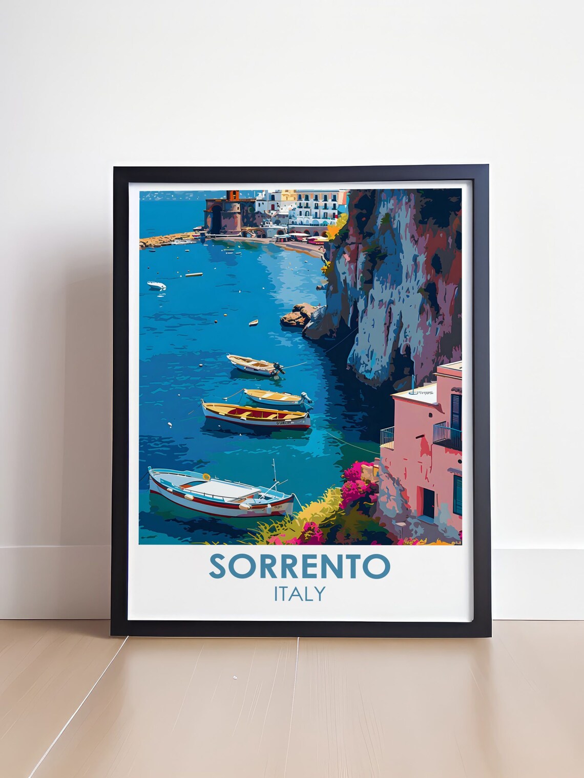 Sorrento Italy Harbor Boats And Cliff Houses Amalfi Travel Poster - Image 4