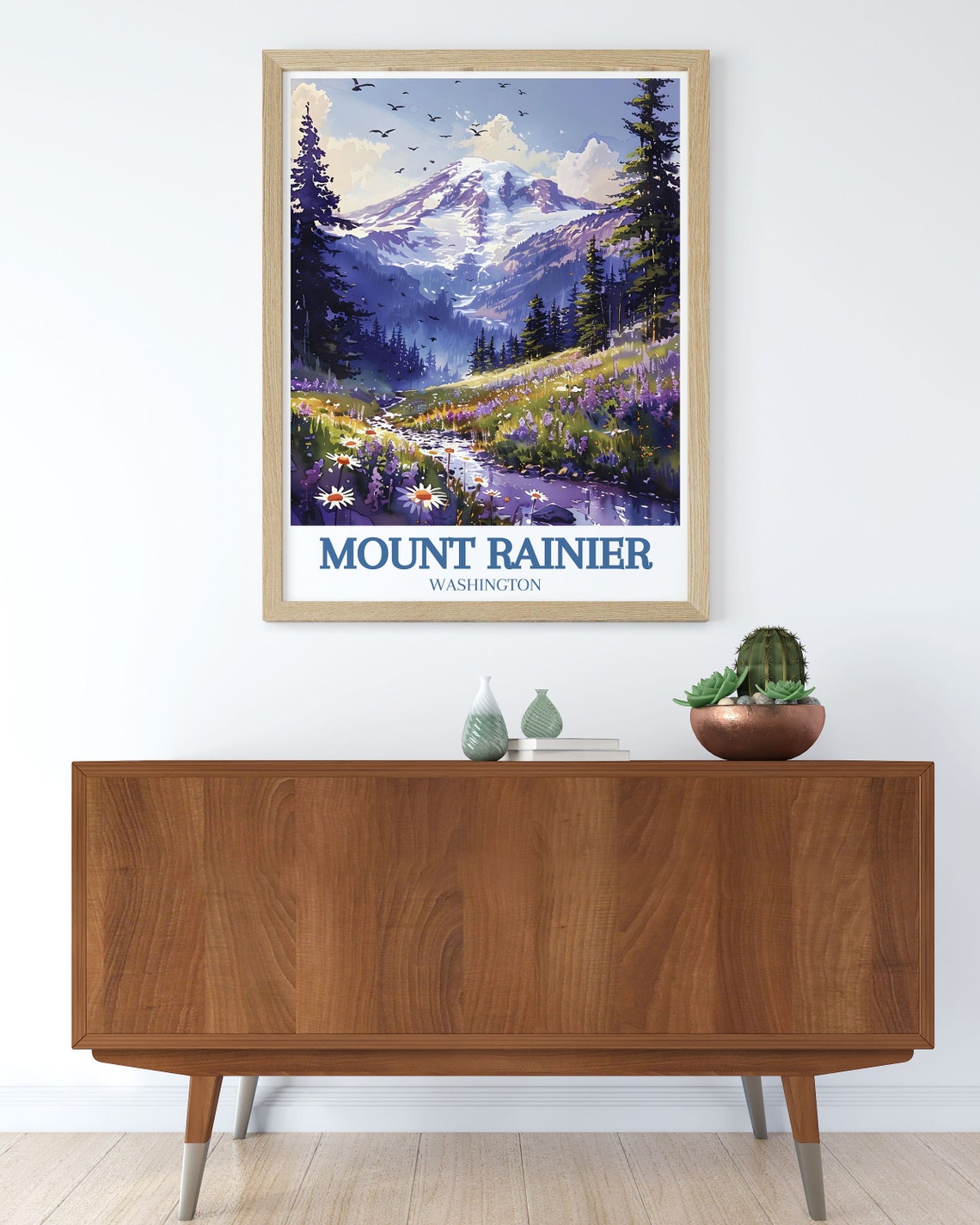 Mount Rainier Washington Wildflower Meadow and Stream Travel Poster - Image 3