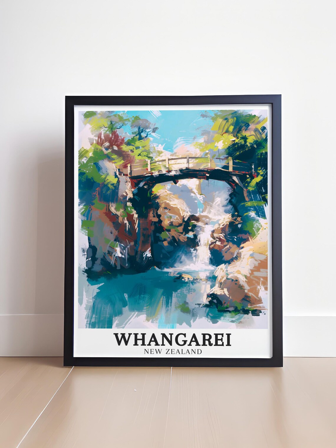 Whangarei New Zealand Waterfall Bridge Painterly Travel Poster - Image 4