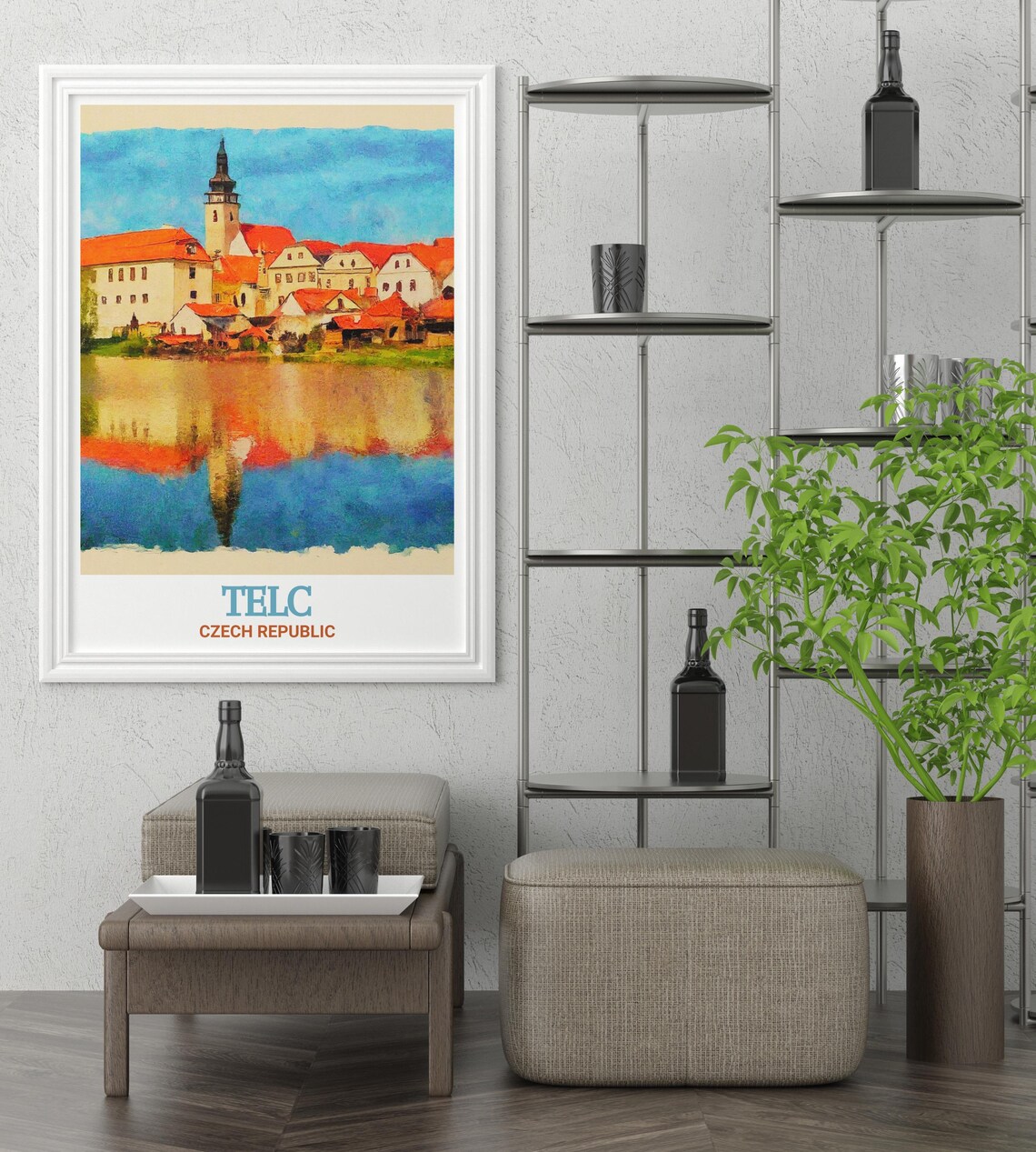 Telc Castle Czech Republic Lakeside Reflection Travel Poster - Image 2