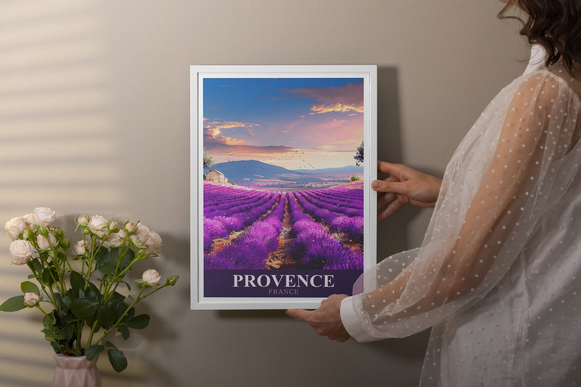 Provence Lavender Fields at Sunset With Stone Farmhouse Travel Poster - Image 3