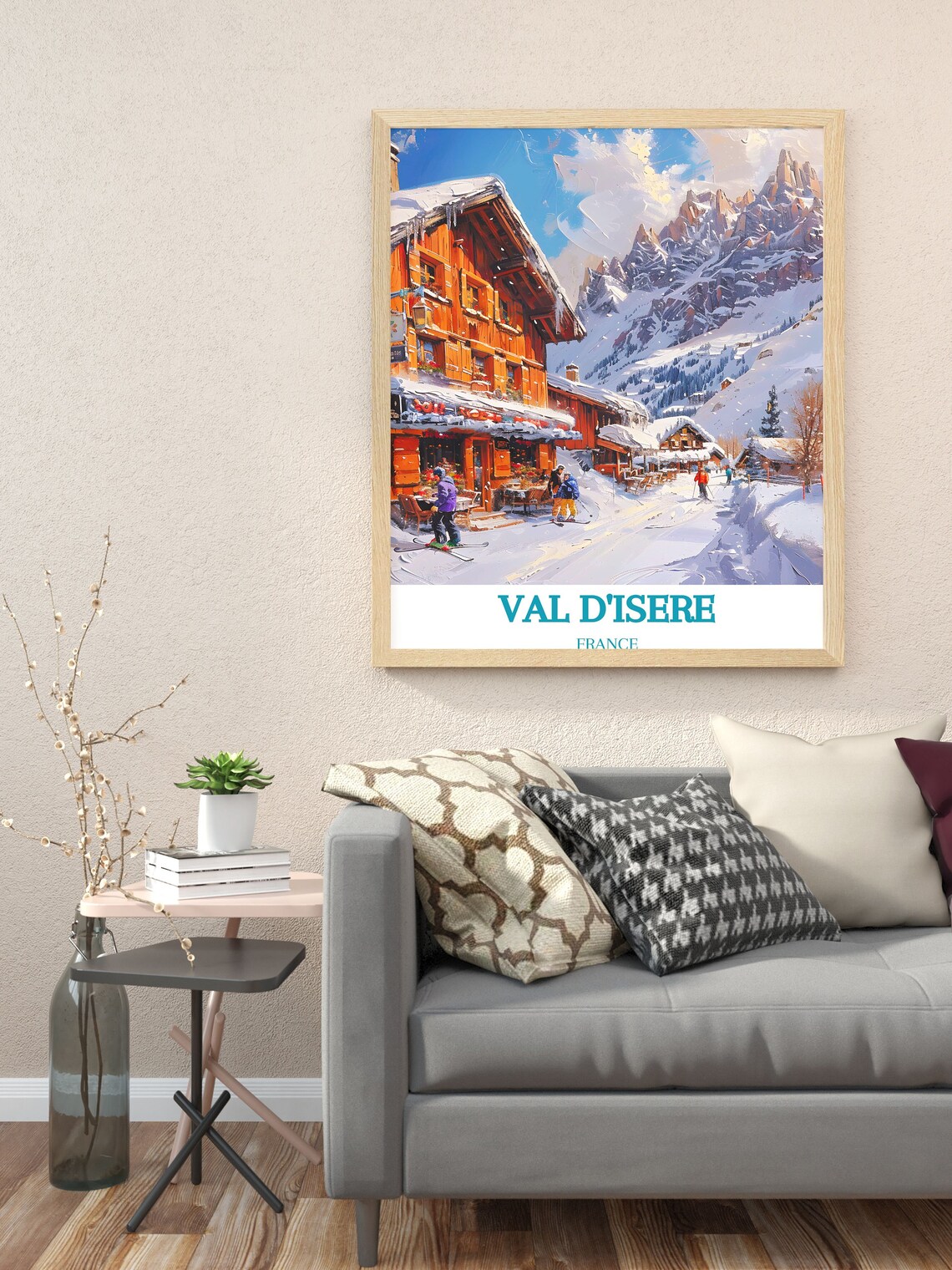 Val d'Isere Alpine Chalet Skiers Village French Alps Winter Poster - Image 3