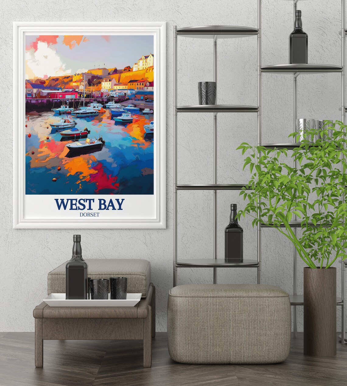 West Bay Dorset Harbour Boats Sunset Jurassic Coast Travel Poster - Image 2