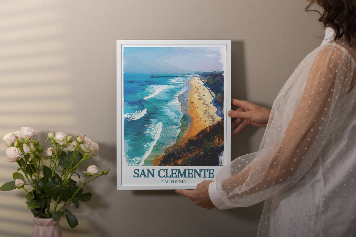 San Clemente California Beach Aerial View Pier Coastal Travel Poster - Image 3