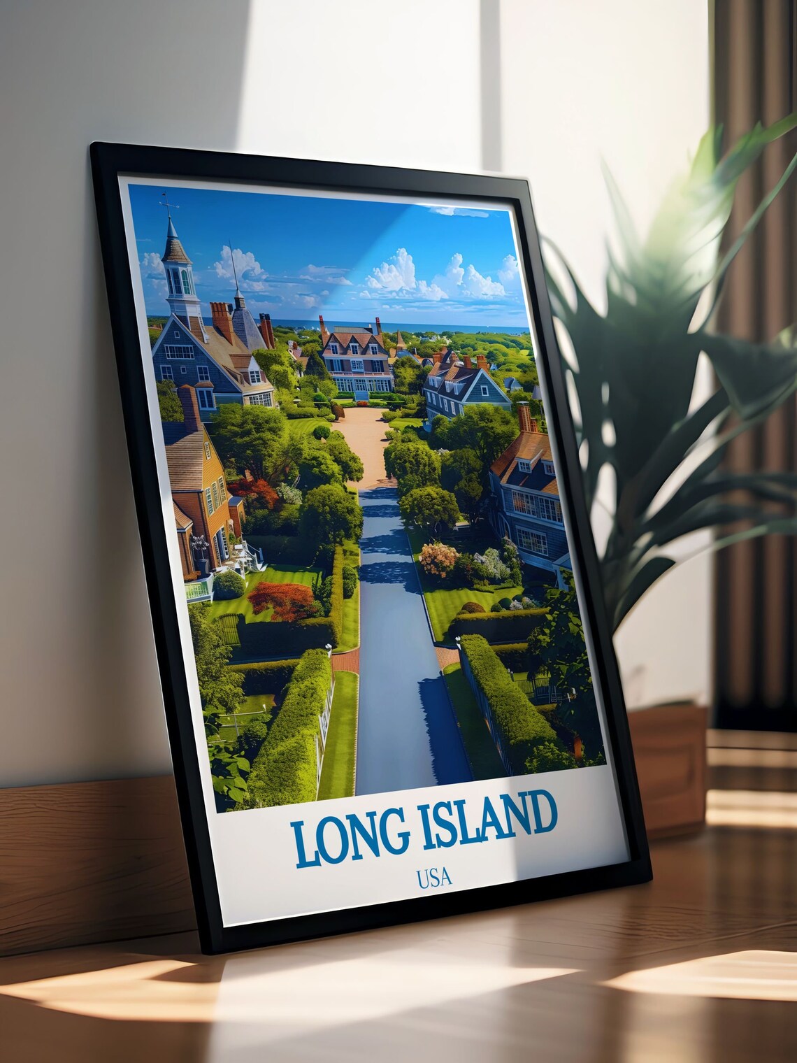 Long Island USA Upscale Hamptons Village Street Houses Travel Poster - Image 2