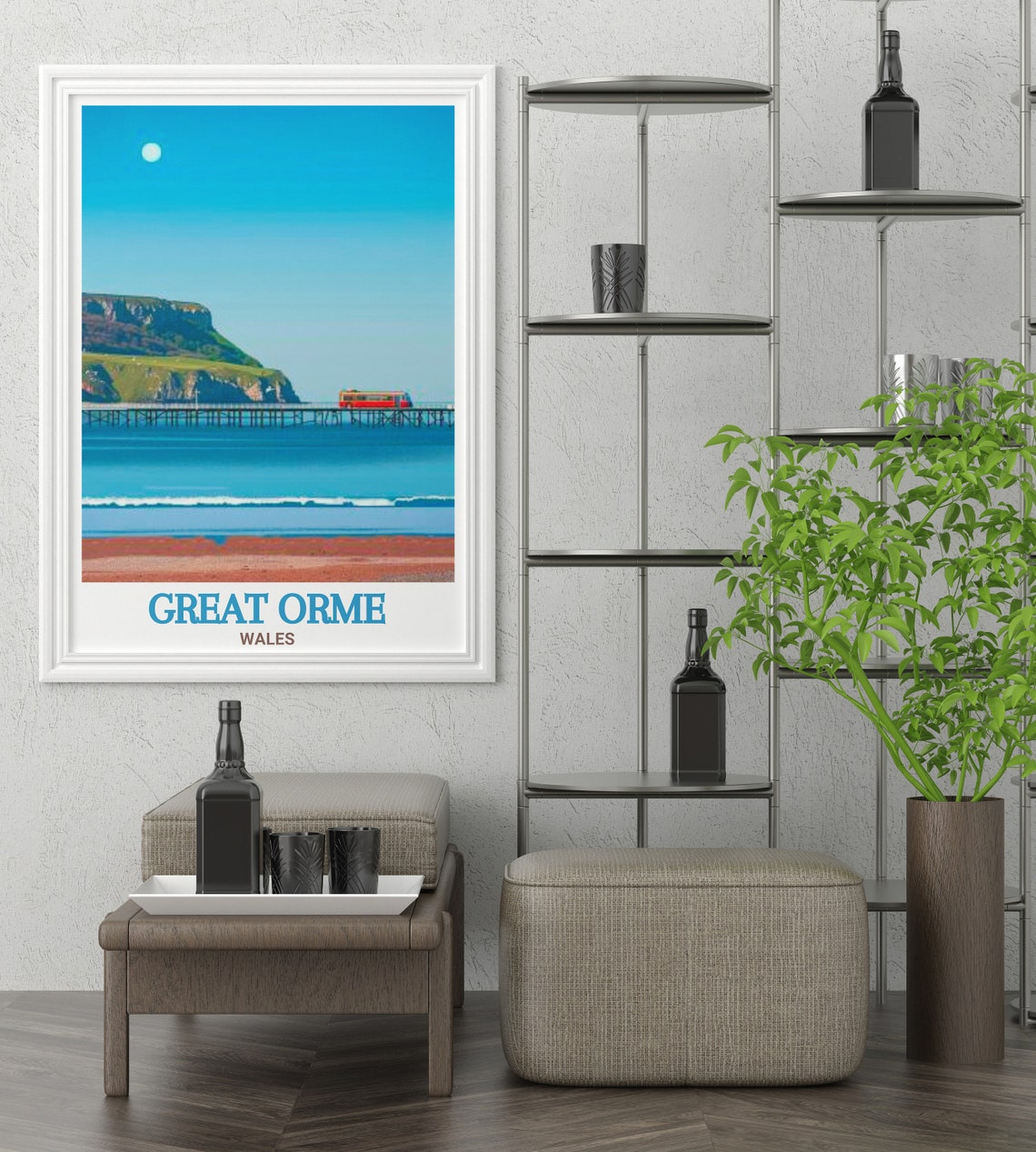 Great Orme Wales Llandudno Pier With Red Tram Seaside View Poster - Image 2
