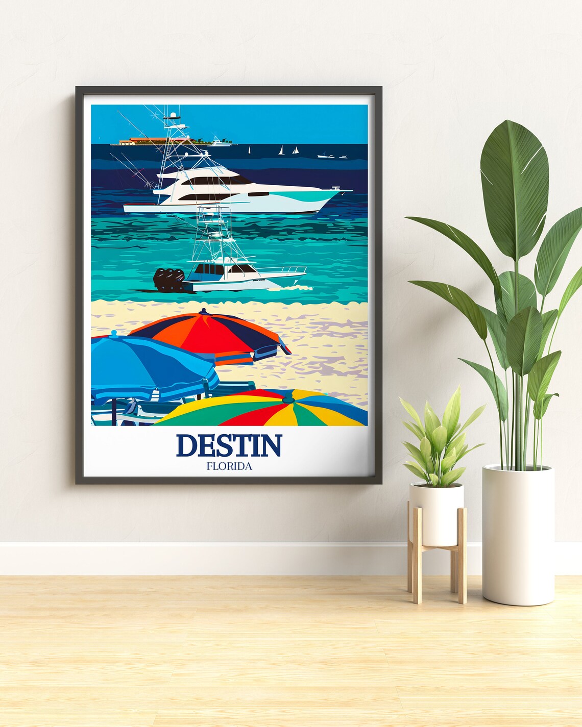 Destin Harbor Fishing Boats Beach Umbrellas Florida Coast Poster - Image 2
