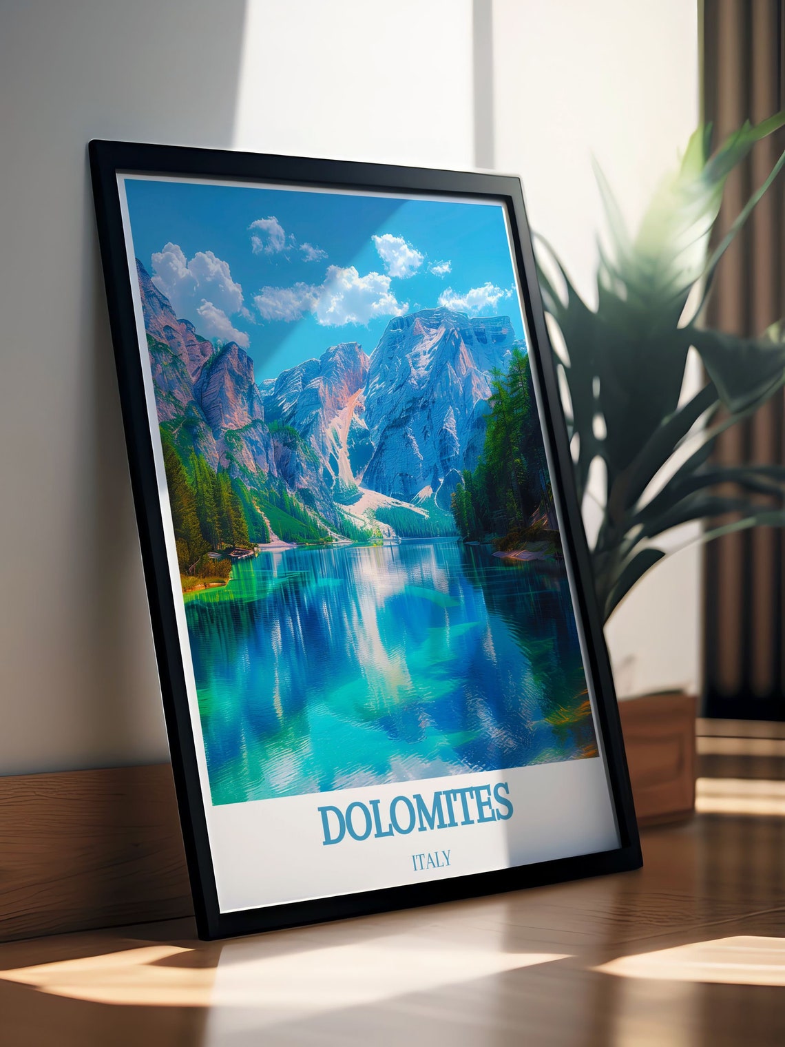 Dolomites Italy Turquoise Alpine Lake Reflection Scenic Poster - Image 2