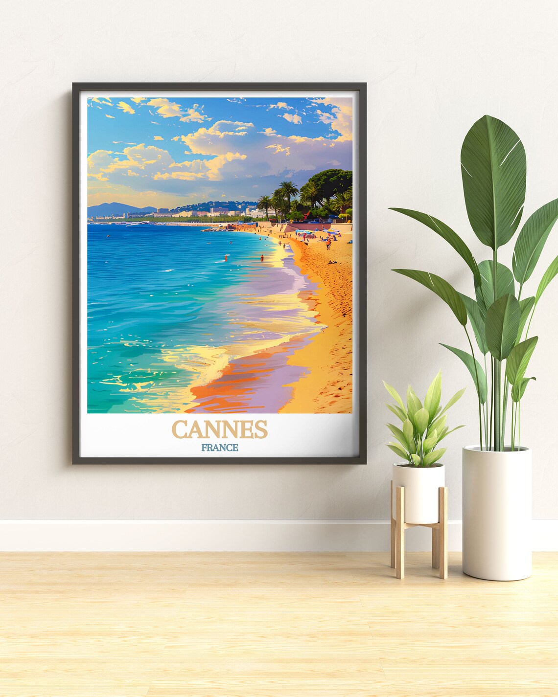 Cannes France Golden Beach Shoreline Mediterranean Travel Poster - Image 3