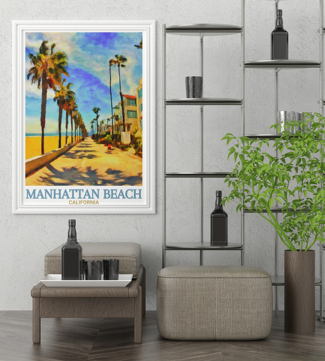 The Strand Palm Path Along Manhattan Beach California Travel Poster - Image 2