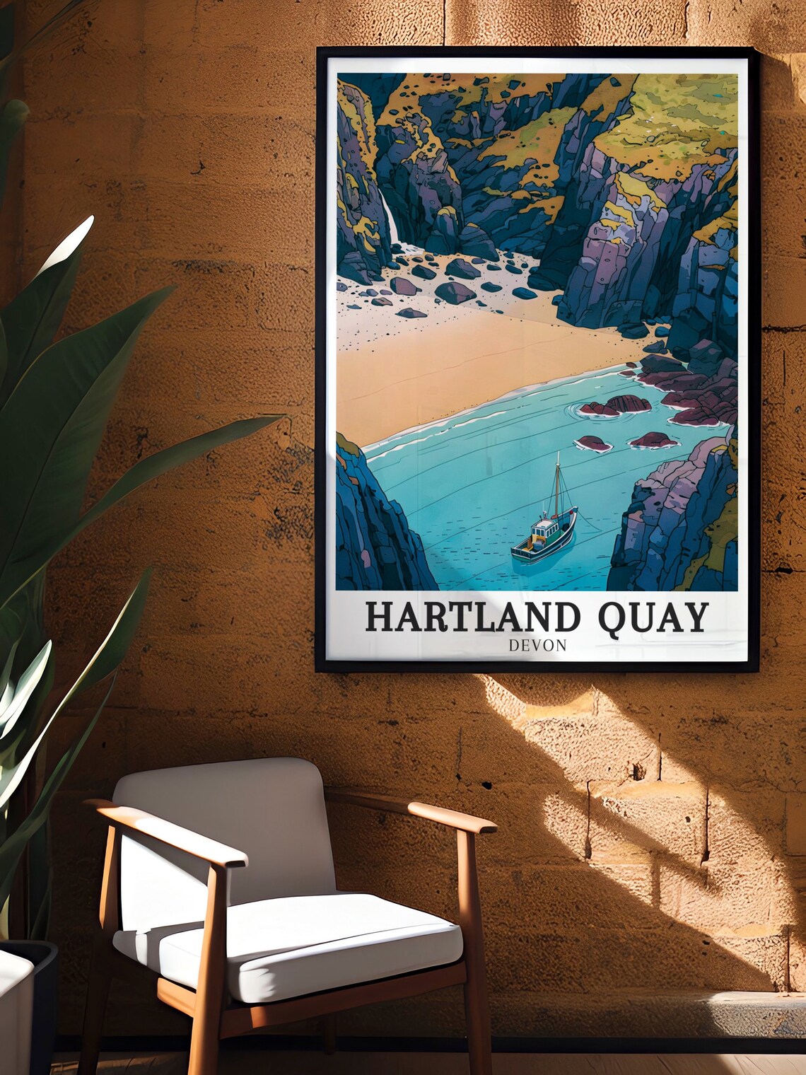 Hartland Quay Devon Rocky Cove Fishing Boat Hidden Beach Travel Poster - Image 2