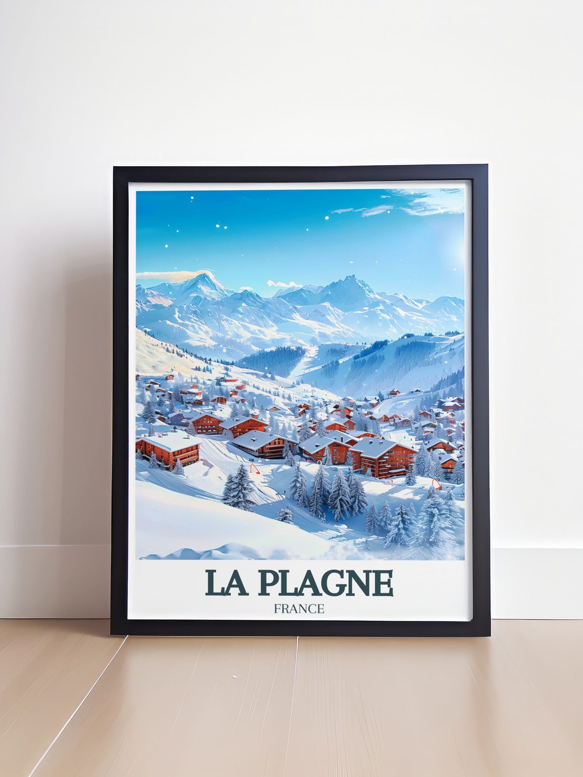La Plagne Snowy Village Chalets Towering Peaks Winter Magic Poster - Image 4