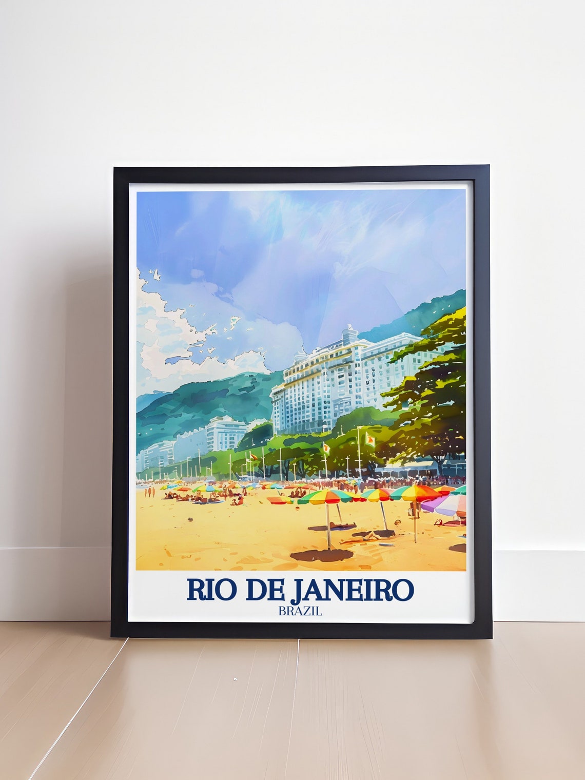 Rio de Janeiro Brazil Copacabana Beach Travel Watercolor Poster - Image 4