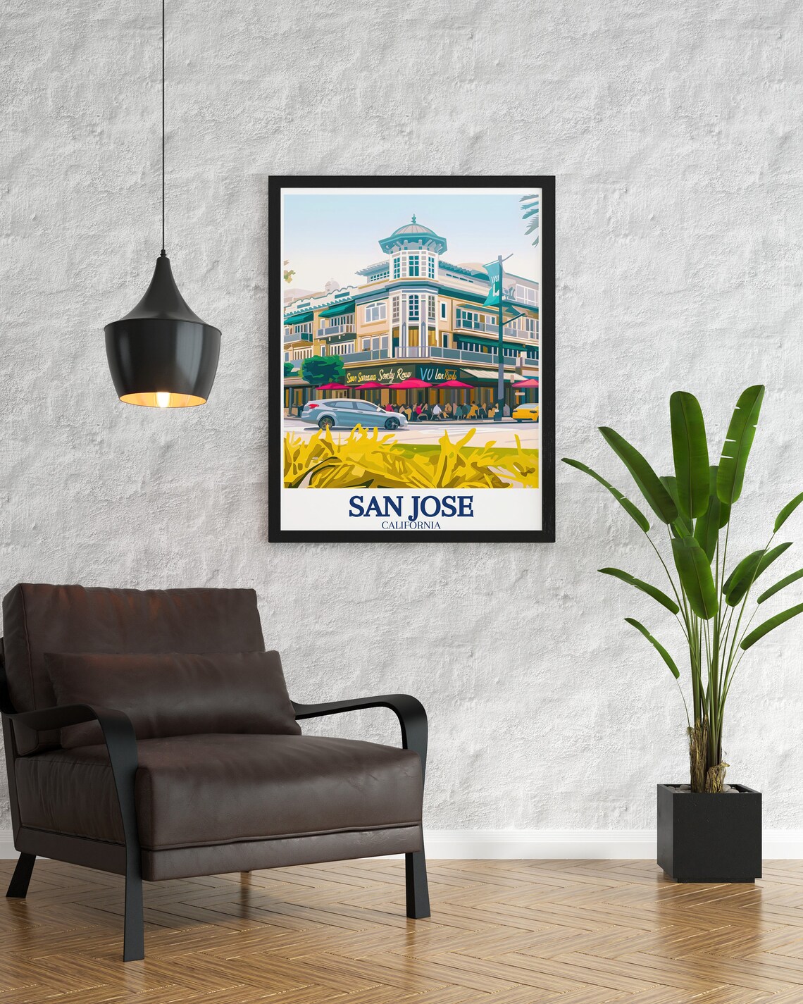 San Jose California Santana Row Street Cafe Scene Vintage Poster - Image 2