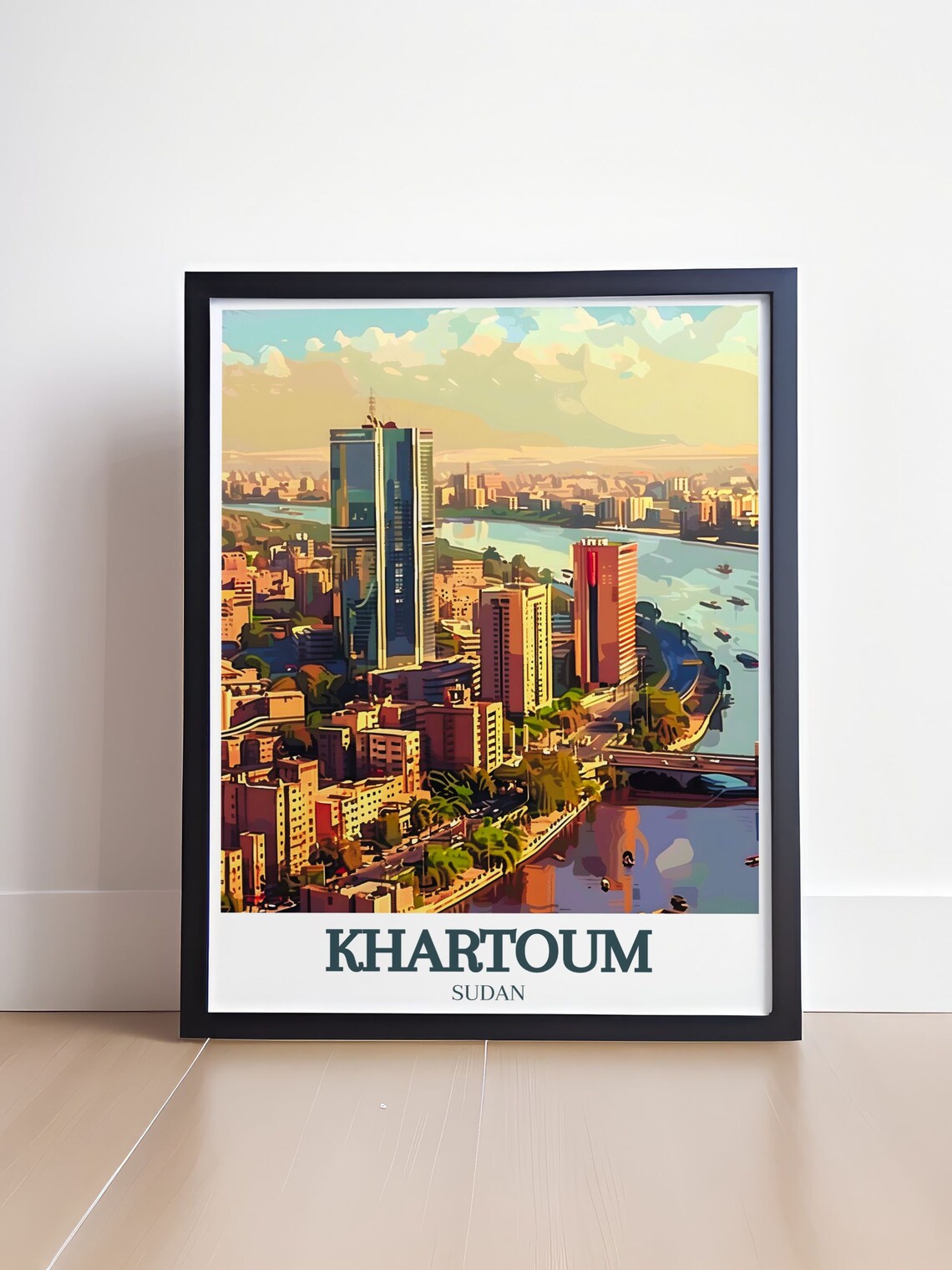 Khartoum City Skyline Over the Nile River at Golden Hour Travel Poster - Image 4