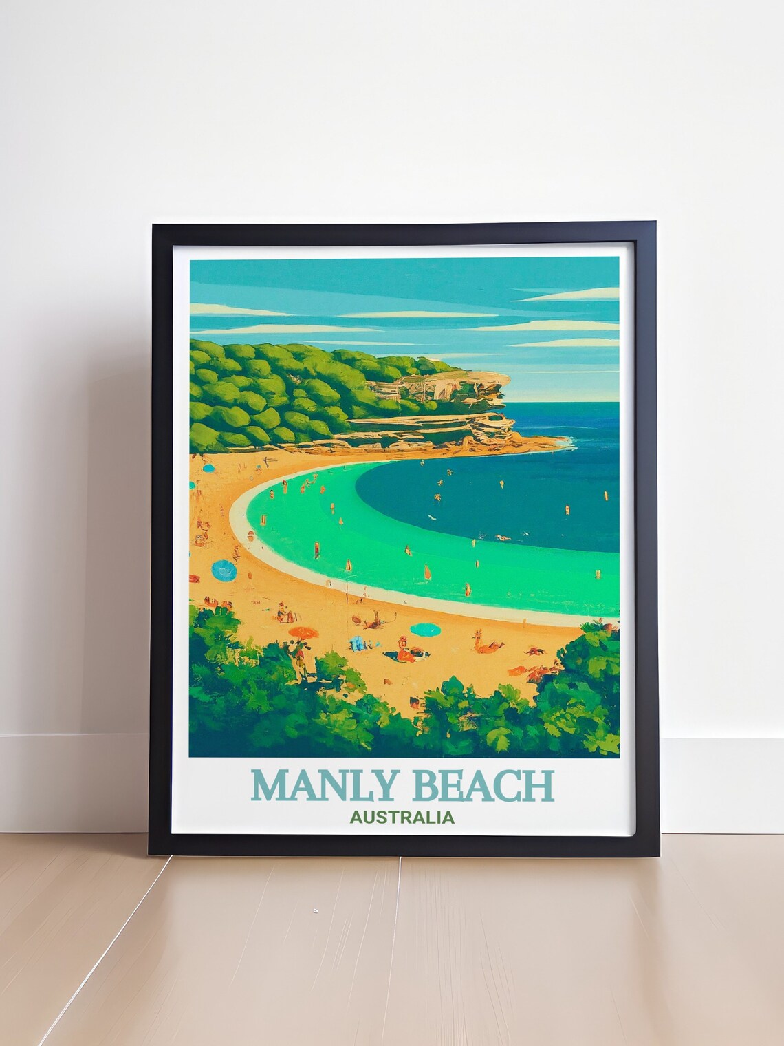 Manly Beach Australia Aerial Turquoise Cove Swimmers Surf Poster - Image 4