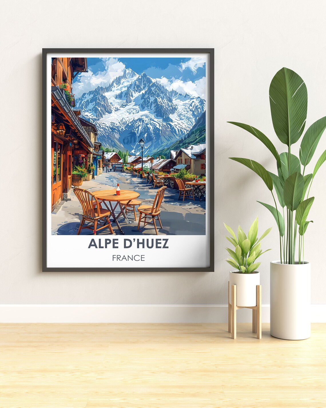 Alpe d'Huez France Alpine Village Cafe Street Summer Scene Poster - Image 3