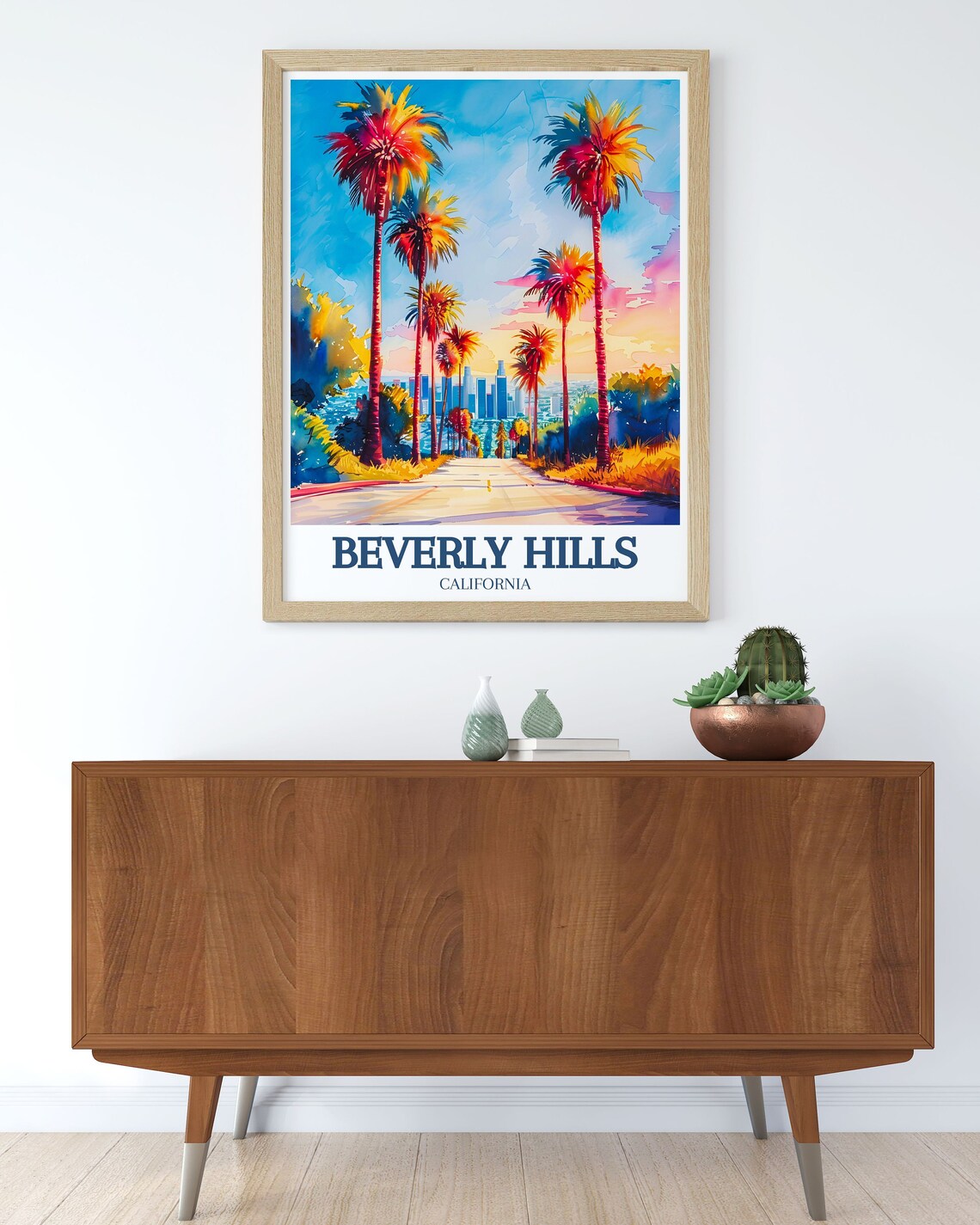 Beverly Hills California Palm Lined Street Skyline Sunset Poster - Image 3
