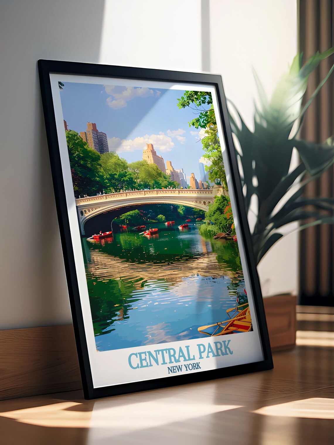 Central Park New York Bow Bridge Rowboats on the Lake Poster - Image 3