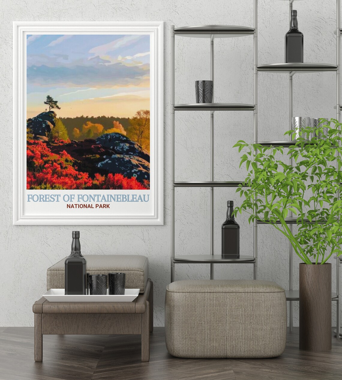 Forest Of Fontainebleau Sunset Over Red Rocky Hills View Poster - Image 3