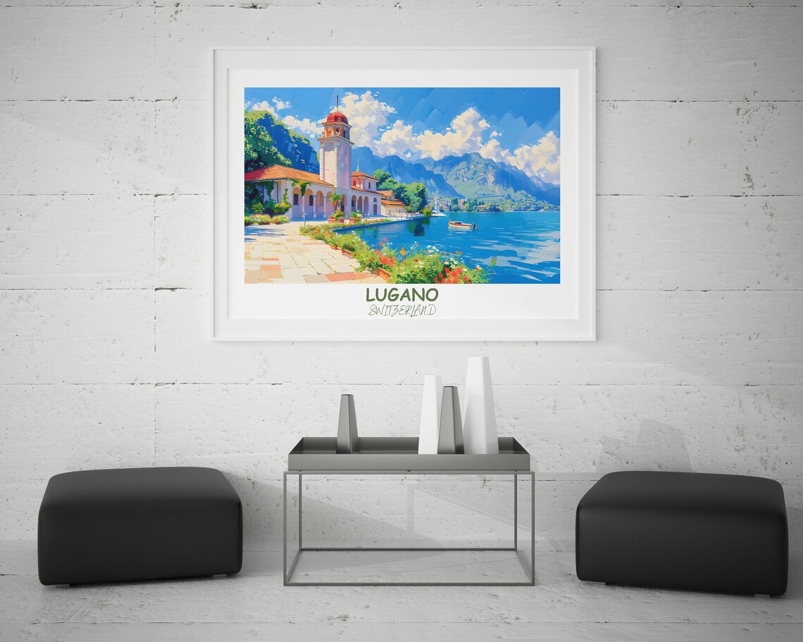 Lugano Switzerland Lakefront Promenade Alpine Lake View Poster - Image 3
