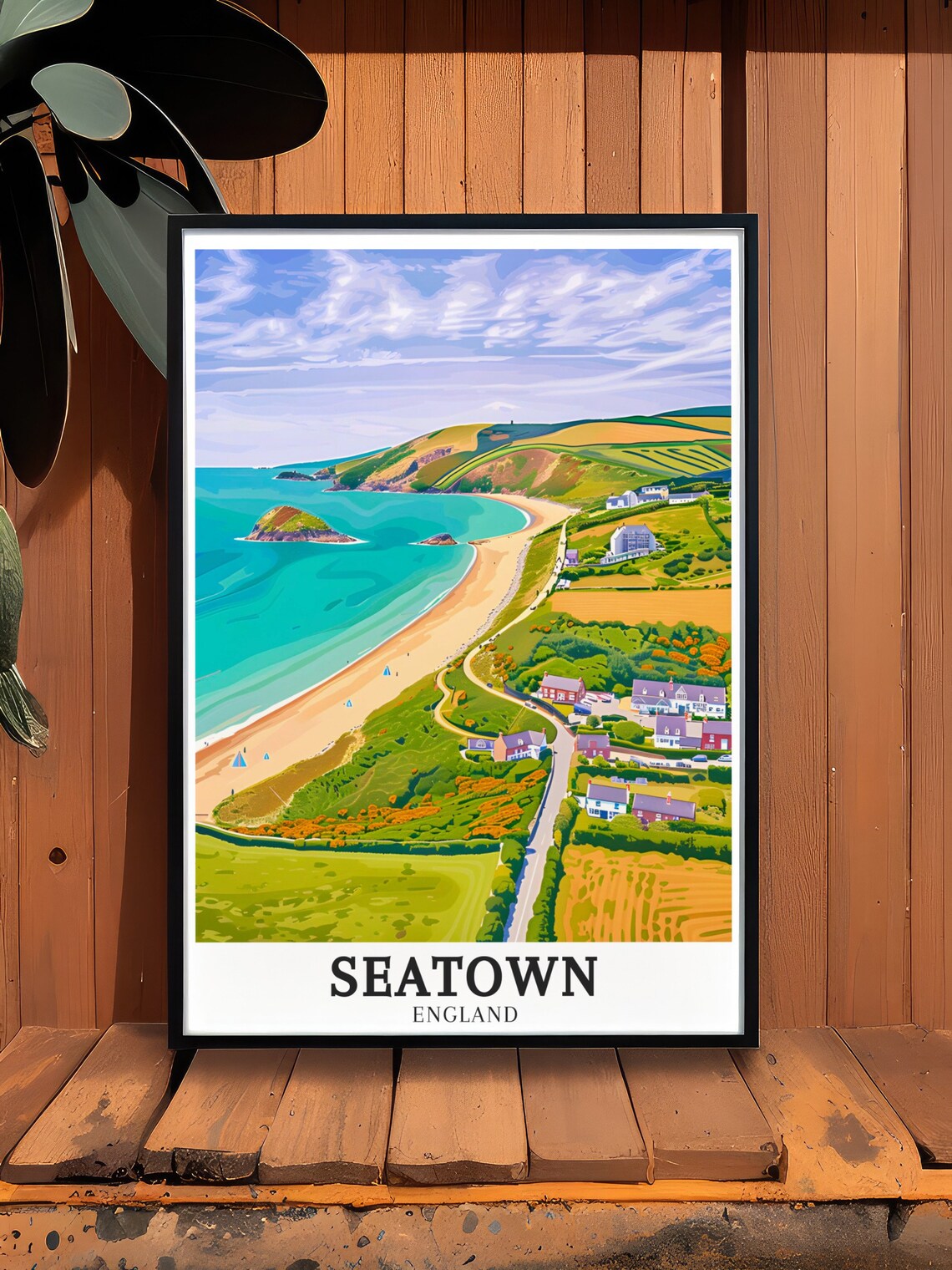 Seatown Shoreline Aerial Beach Island Coastal Vista Travel Poster - Image 3
