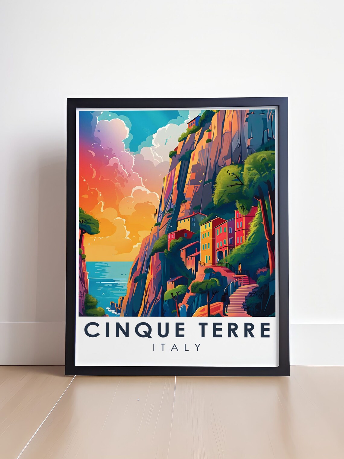 Cinque Terre Italy Sunset Canyon Hillside Village Scenic Poster - Image 4