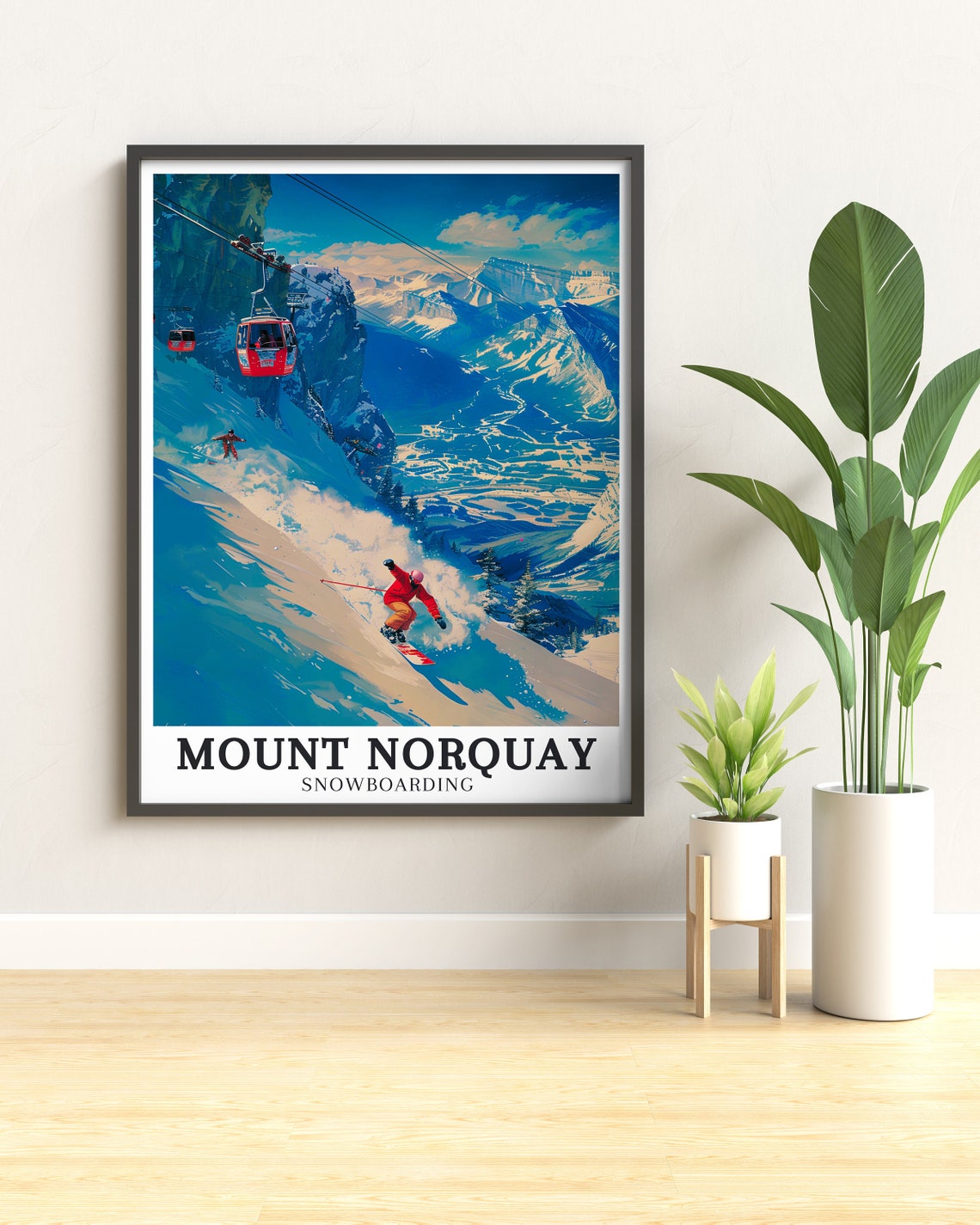 Mount Norquay Gondola Skiers Banff Snowboarding Travel Poster - Image 2
